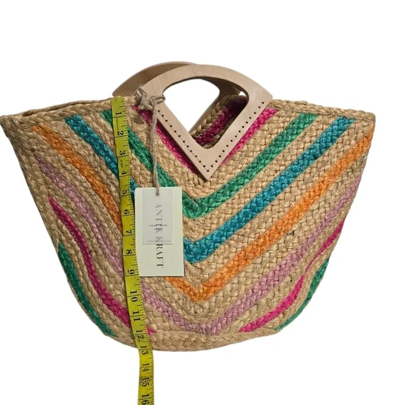 Antik Kraft Colorful Woven  Chevron Jute Tote Bag - Picture 6 of 9
